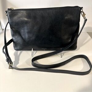 FOSSIL Leather Crossbody Purse Bag Detachable/Adjustable Strap, Navy‎